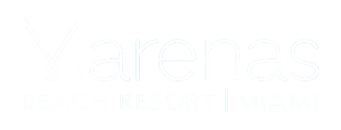 The white logo of Marenas Resort Miami