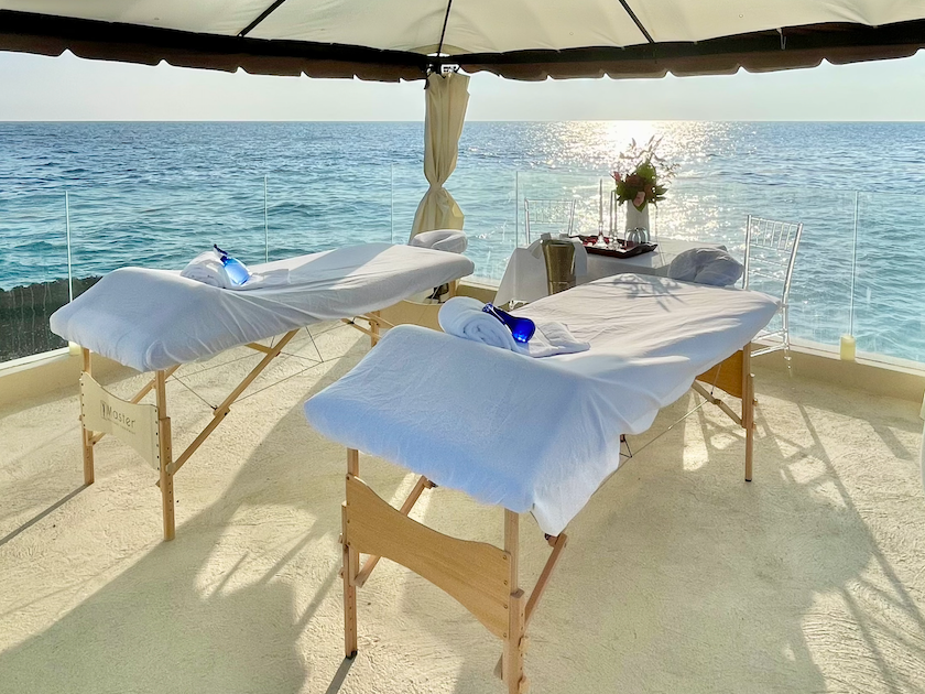 Two Spa beds with a sea view at The Morgan Resort Spa Village