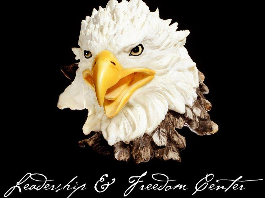 bald eagle with text that says leadership & freedom center