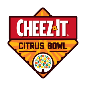 The Cheez-It Citrus Bowl logo with an orange Cheez-It cracker on its side and an emblem of a citrus tree. 