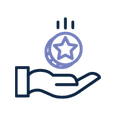 Hand holding a blue star coin on black background at Park Hotel Group