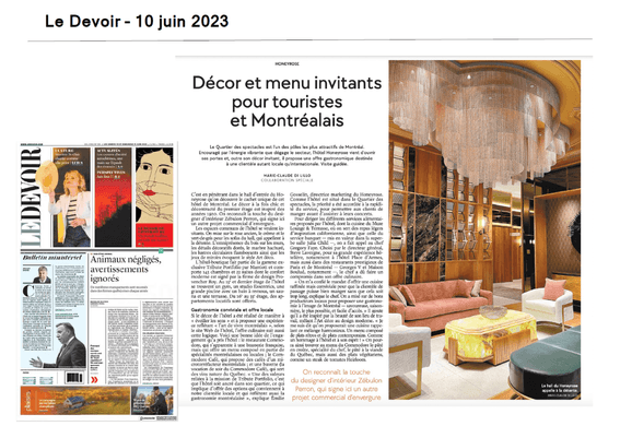 Le Devoir magazine article of Honeyrose Hotel