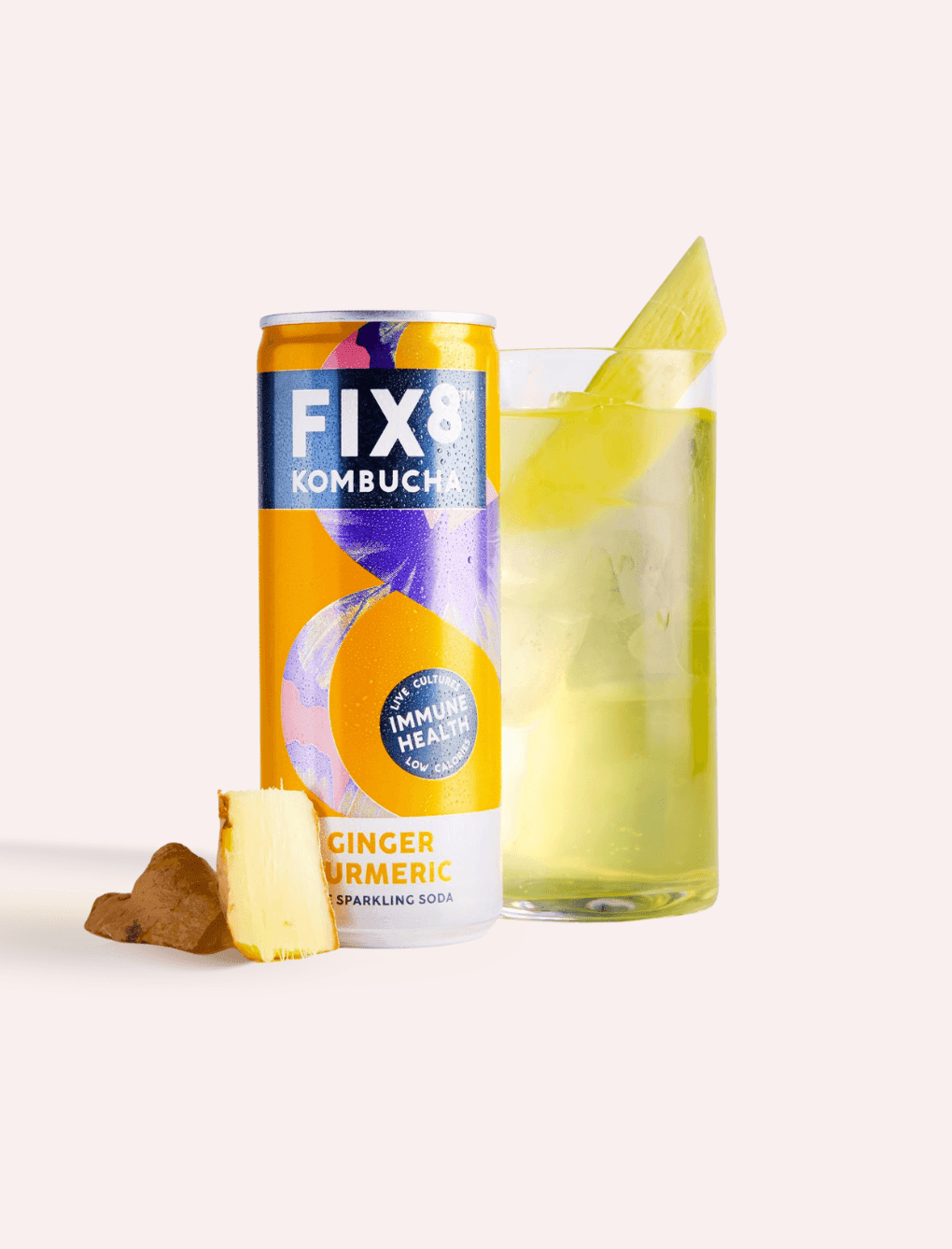 Ginger turmeric Fix 8 sparkling drink with ginger and sugarcane garnish served at The Londoner Hotel in a refreshing setup
