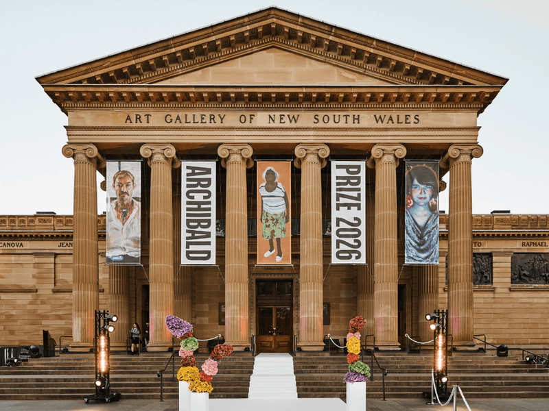 Art Gallery of New South Wales with banners for Archibald Prize 2026.