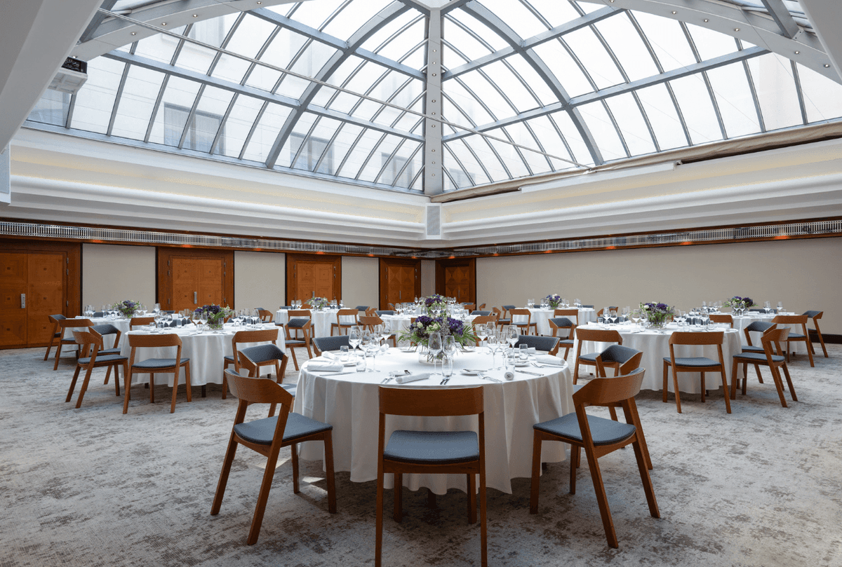 Banquet tables arranged with flowers at Almanac X Alcron Prague, Fine Dining Prague