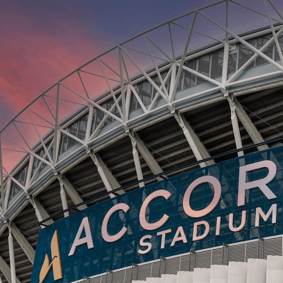 Accor Stadium sign near Pullman Sydney Olympic Park