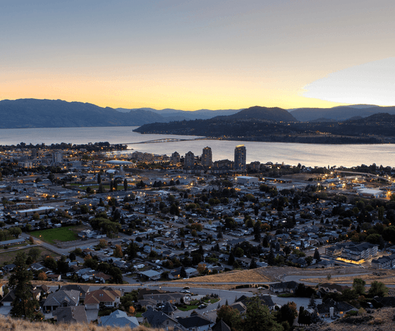 Aerial view of Kelowna City near Hotel Eldorado