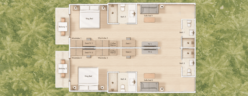 Floorplan of West Two Bedroom King King Suites