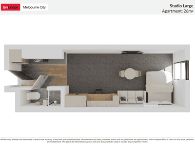 Floor plan of a Studio Large Apartment with an area of 26m2 in Melbourne City by UniLodge.