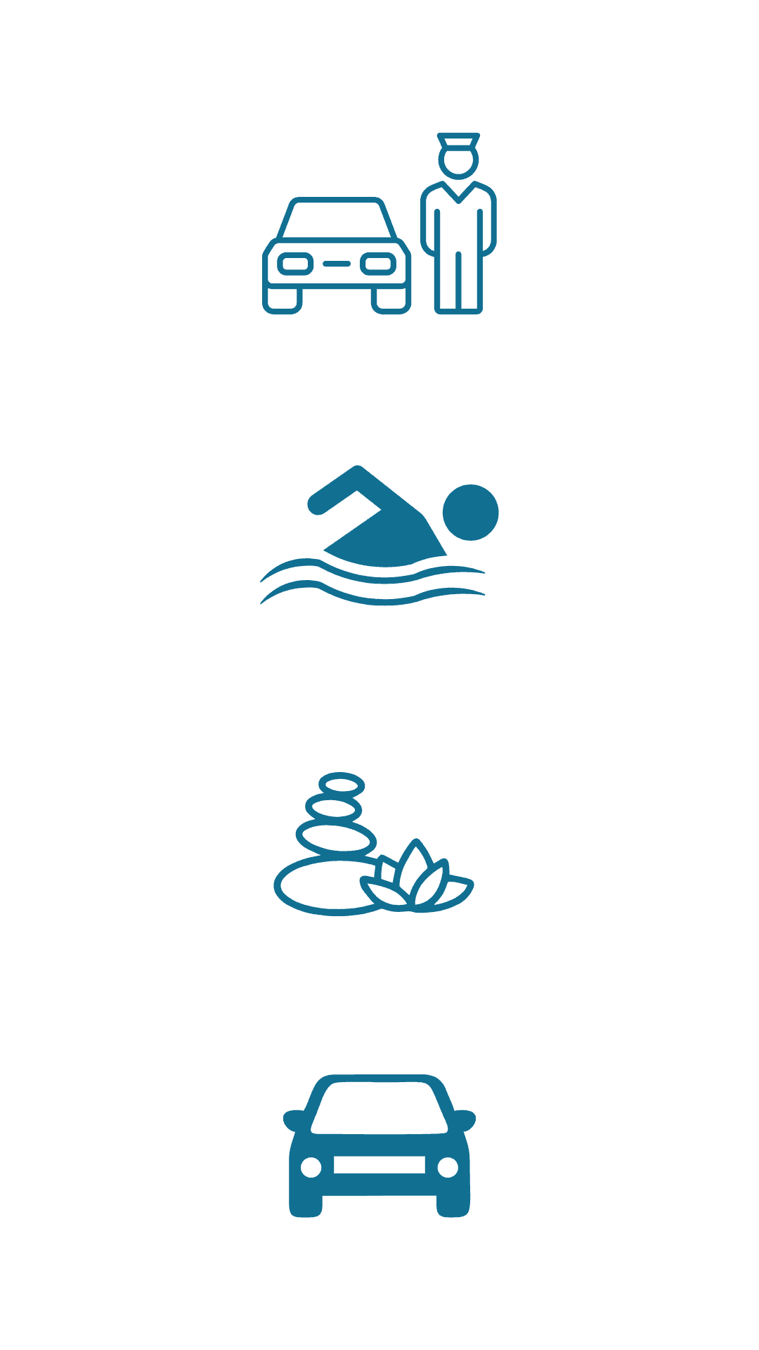 Amenities icons featuring valet, swimming, and car used at The J House Greenwich