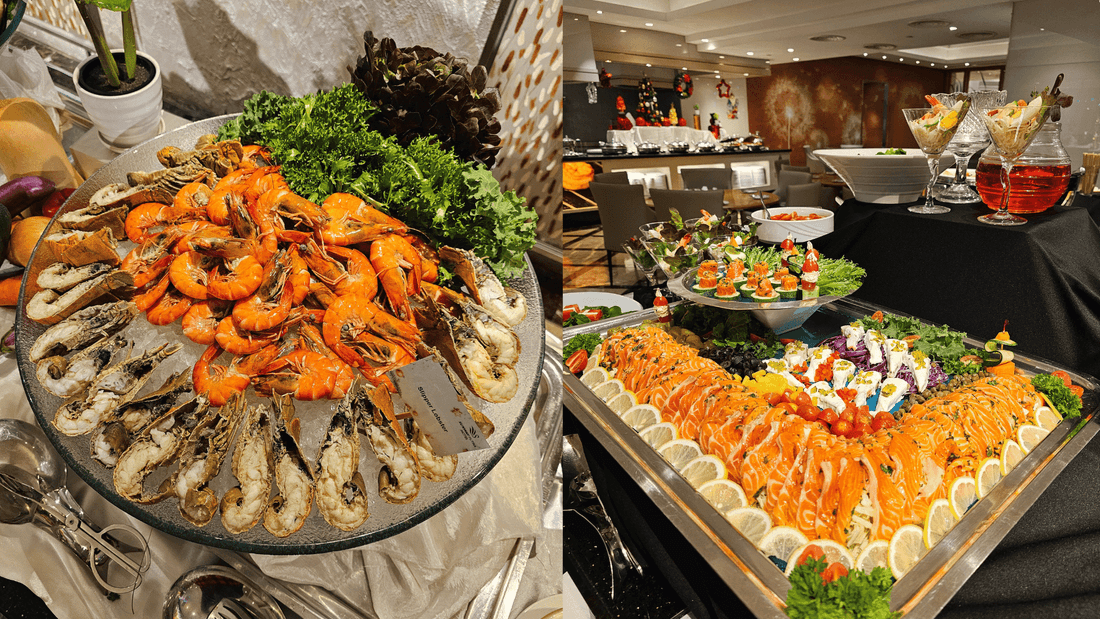 Buffet selection with shrimp, smoked salmon, and assorted appetizers served at Sunway Putra Hotel