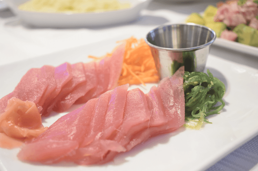 Raw tuna meal served with wakame in Jaco Restaurant at Cha Cha Hotel