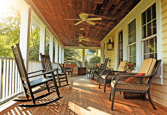 Outdoor seating area with Wicker and Rocking chairs in Inn at Willow Grove, hotels in Virginia