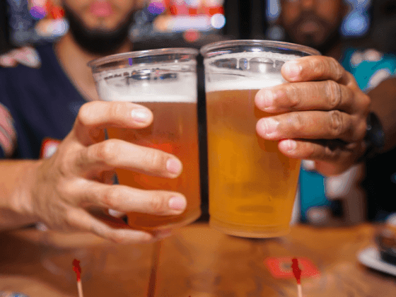 Beer glasses at Game On Sports Bar in Clevelander South Beach