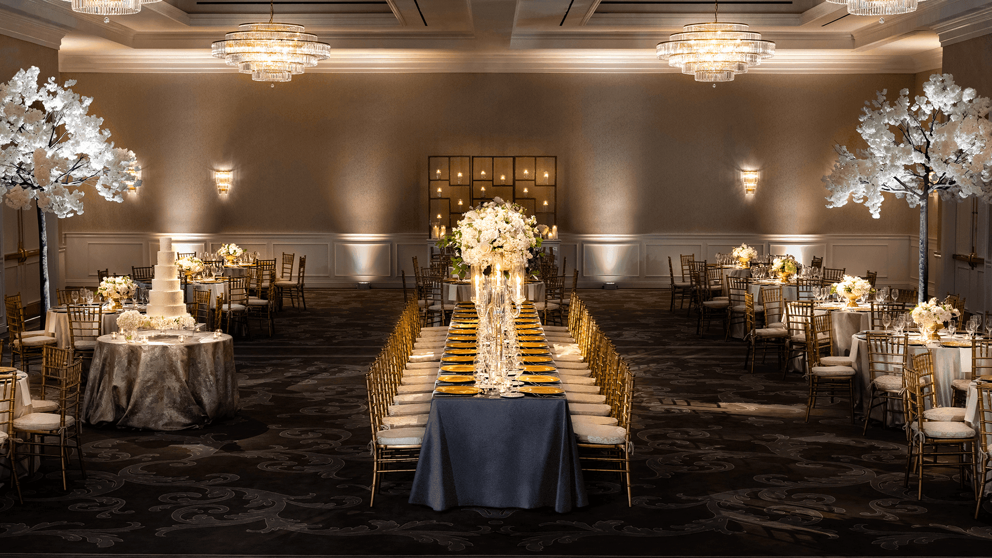 Table set up for a wedding reception at Warwick Melrose Dallas