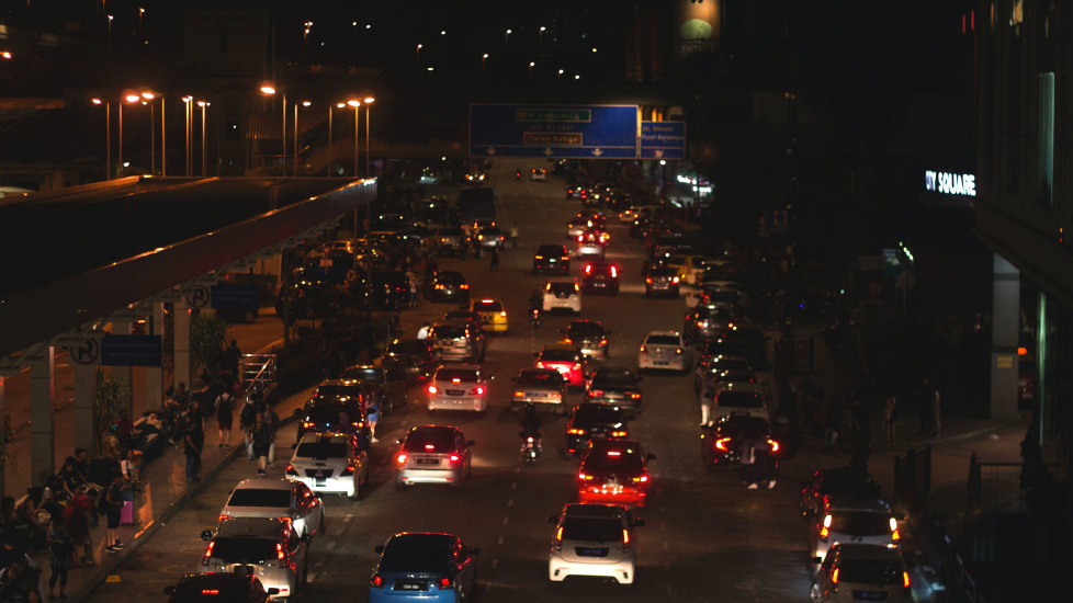 Distant view of Johor Bahru City Centre streets at night near Sunway Hotel Big Box