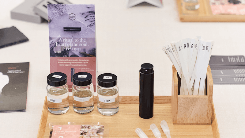 Close-up of scent customization kit at Fullerton Group