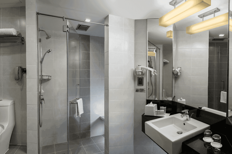 Bathroom with vanity & shower area in Premier Room at Sunway Hotel Georgetown