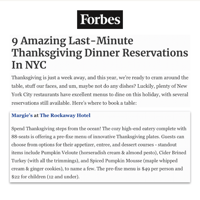 Article about Rockaway Hotel as good resort in Forbes