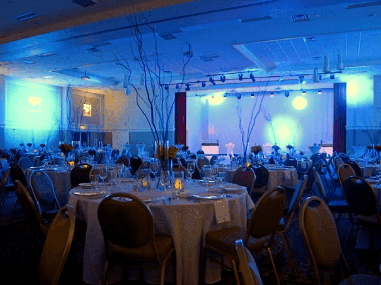 chairs and tables in a large room