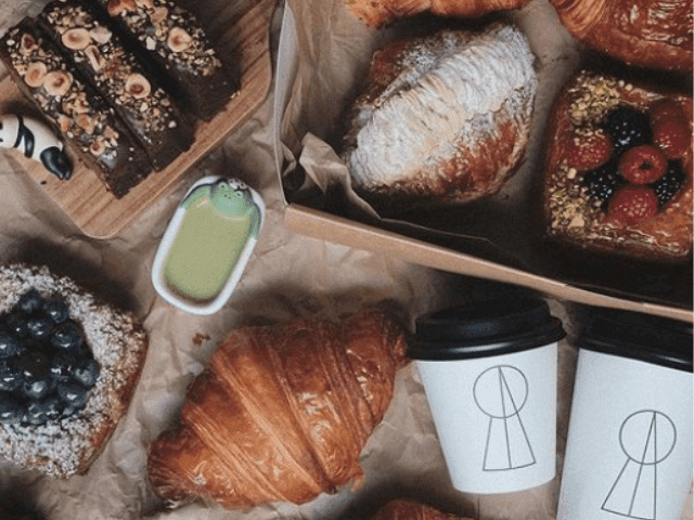 Cakes and coffee served in Little Rouge Café at Brady Hotels Central Melbourne