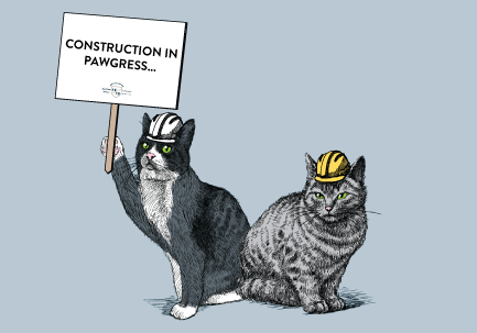 A background with two cats holding a sign