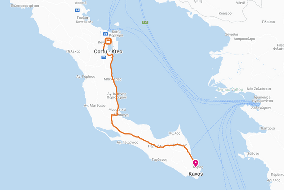 Travel map to Kavos