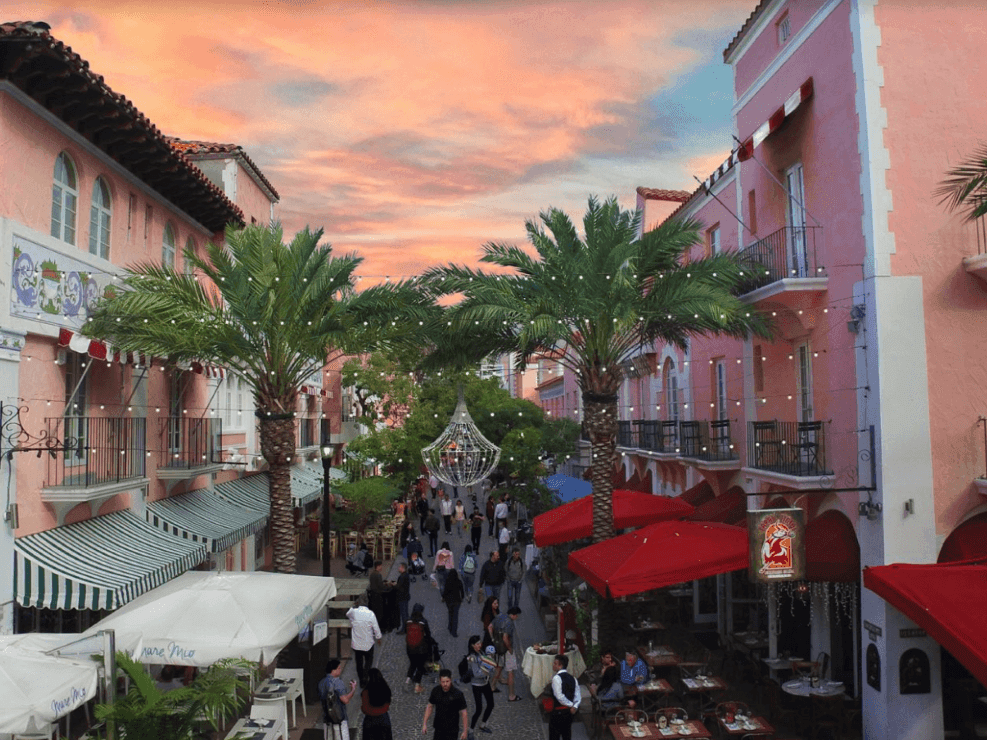 Elevated view of Española Way near Esme Miami Beach