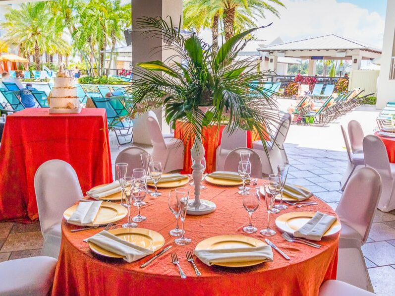 Table setup at Poolside Terrace in Shephard's Beach Resort