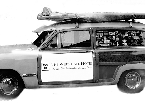 Close up on an old car used in the hotel at The Whitehall Hotel