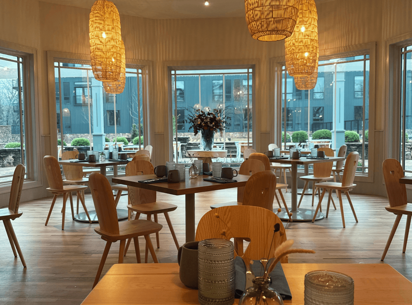 An interior shot of The Restaurant at Stonebreaker Hotel with plenty of seating