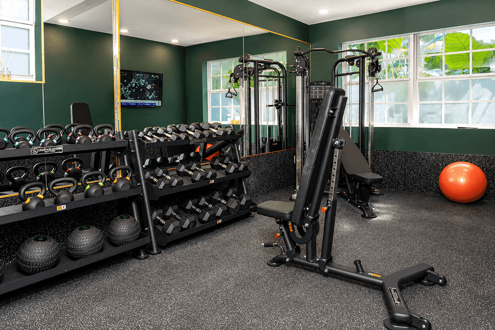 a gym with exercise equipment