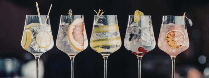 Gin cocktails on bar