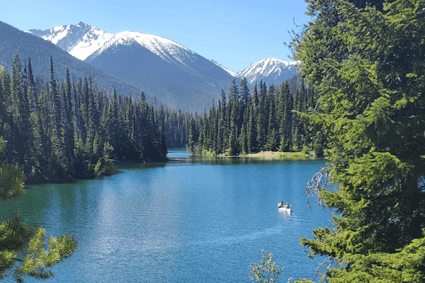 Manning Park Lake with Snow Topped Mountains