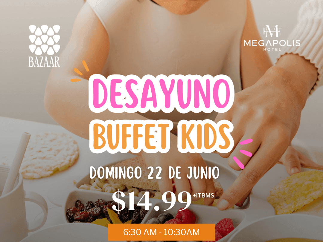 Cartel promocional para buffet desayuno familiar megapolis hotel panama