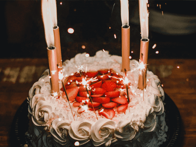 Close-up of a birthday cake with sparklers & candles at Sunway Hotel Hanoi