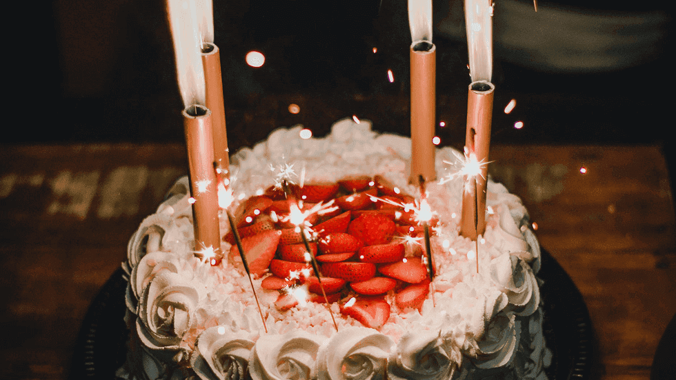 Close-up of a birthday cake with sparklers & candles at Sunway Hotel Hanoi