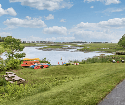 Outdoor lawn and recreational area at Ogunquit River Inn