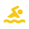 Yellow silhouette of a swimmer on black background.