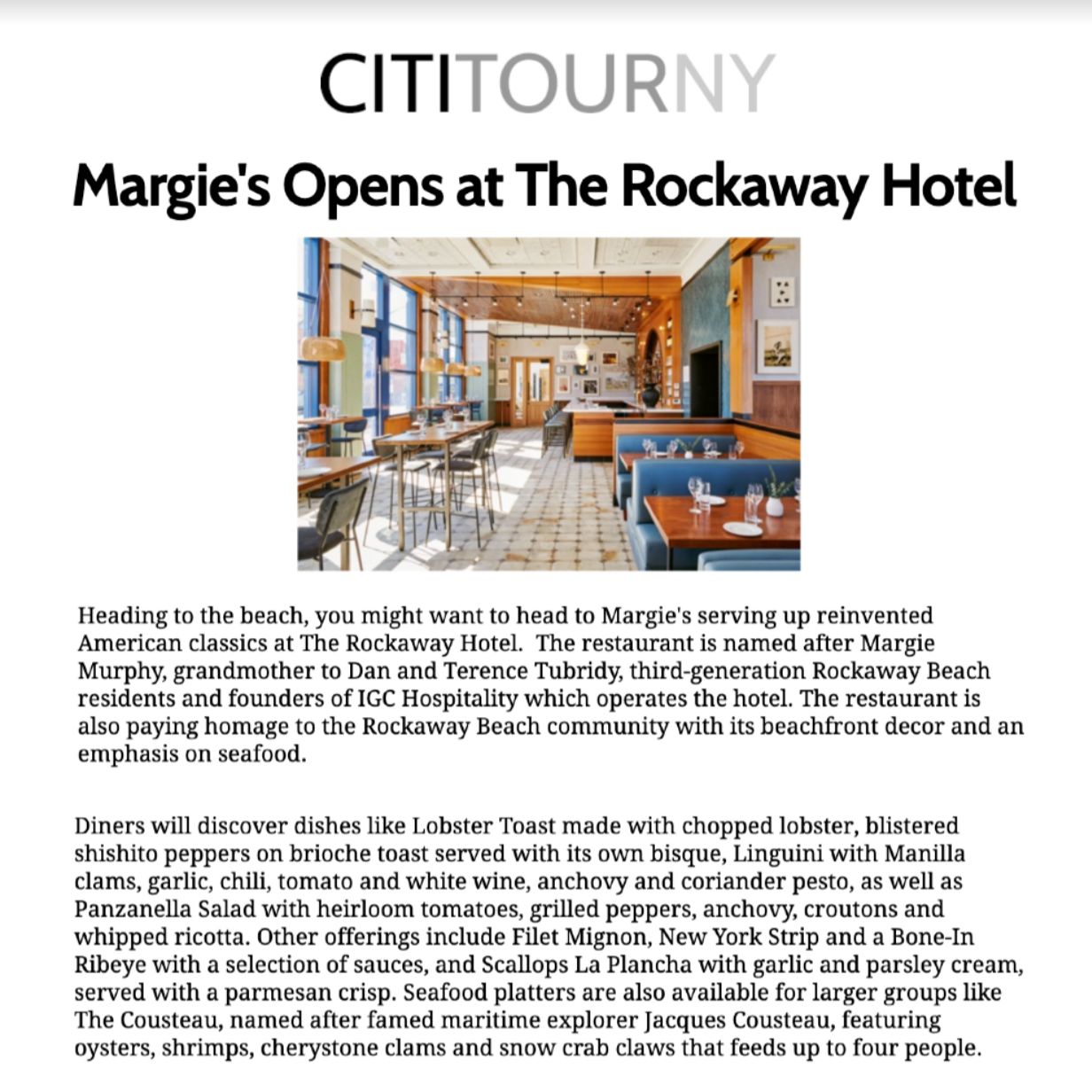 Article about The Rockaway Hotel in Cititourny by Cititour.com