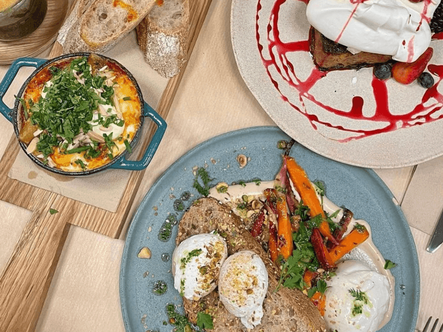 Breakfast meal served on a table in The Hardware Société at Brady Apartment Hotel Flinders Street