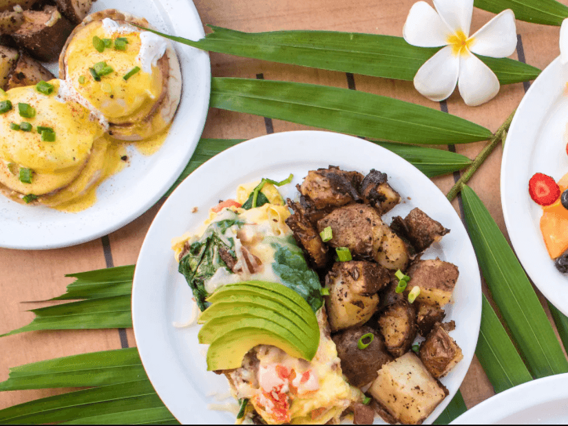 Appetizing plates served in Kihei Caffe at Maui Coast Hotel