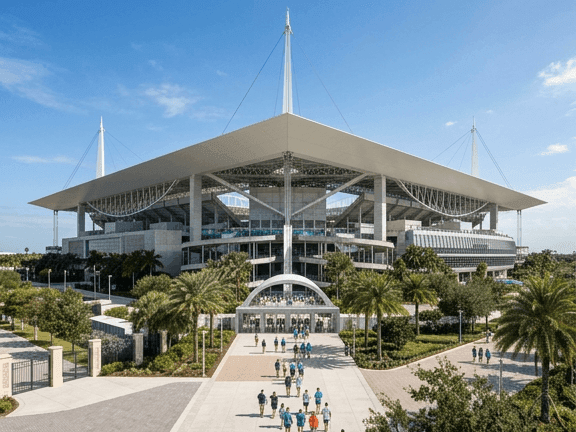 Hard Rock Stadium open-air sports venue and modern canopy structure near The Atlantic Hotel & Spa