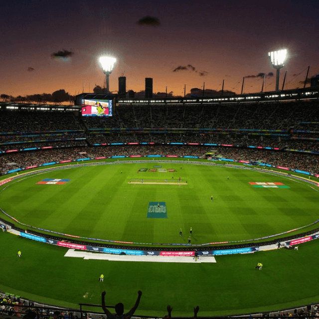 MCG Cricket ground lit up at night