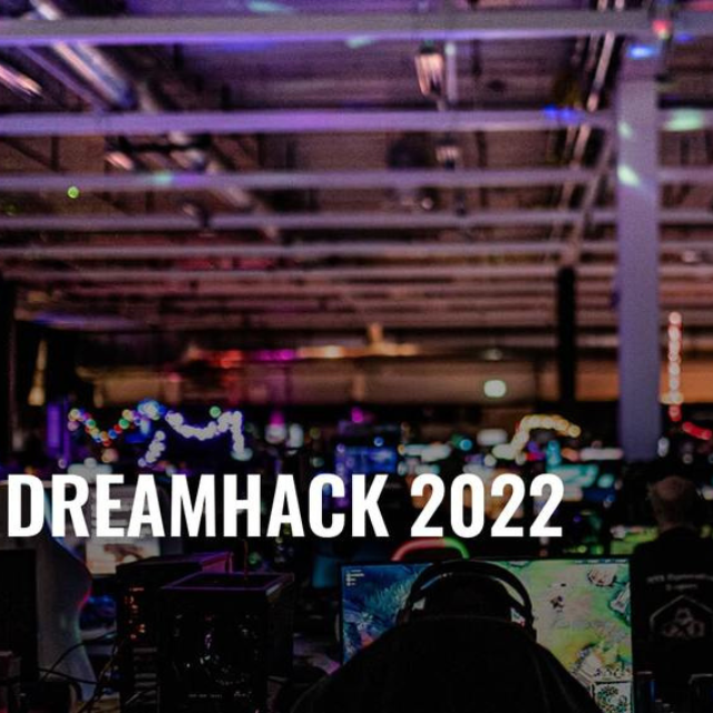 dreamhack heading and behind this are individuals playing games on computers 