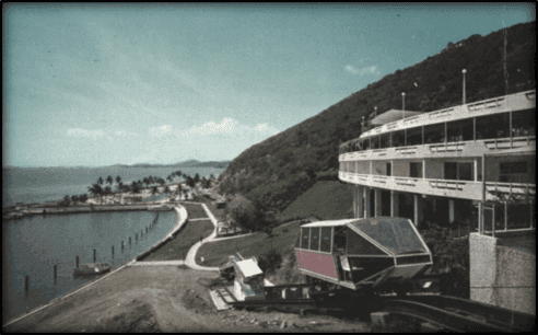 Vintage photograph of Funicular in November 1968 with the ocean at EL Conquistador Resort