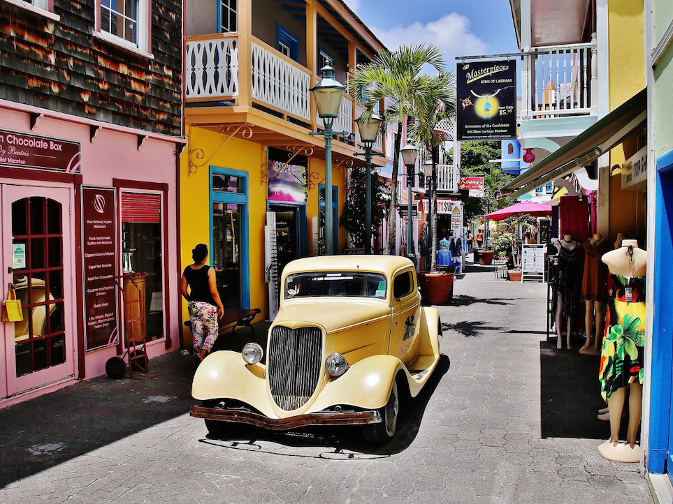 Classic car parked on street near Old Street Philipsburg