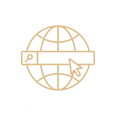 Golden globe with search bar and cursor icon at Pickwick San Francisco
