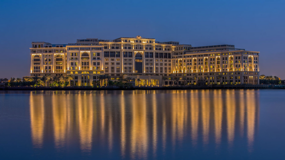 Exterior view of the hotel from the sea at Palazzo Versace