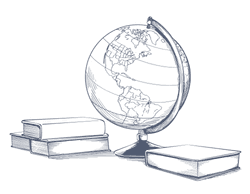Vector illustration of Globe and three books used at Warwick Corporate